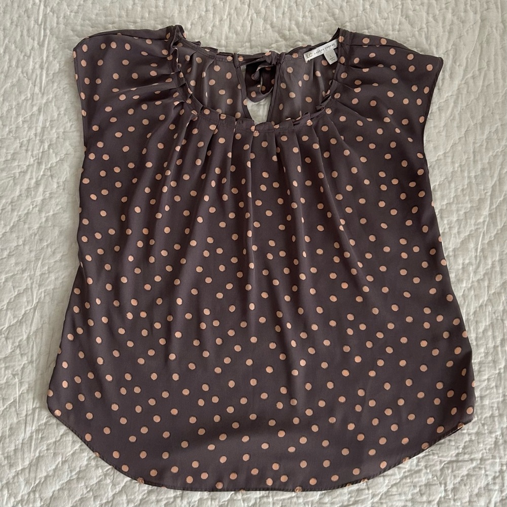 LC Lauren Conrad Gray Polka Dot Blouse